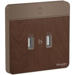 Bộ ổ sạc USB đôi 2.1A màu gỗ E8332USB_WD_G19 Schneider