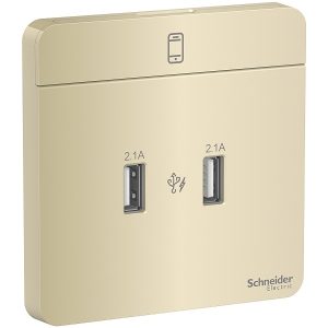 Bộ ổ sạc USB đôi 2.1A màu vàng E8332USB_WG_G19 Schneider