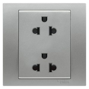 Bộ ổ cắm đôi 3 chấu 16A màu xám KB426UES2_AS_G19 Schneider