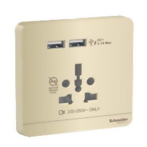 Ổ cắm đa năng và 2 ổ sạc USB màu vàng ánh kim E8342616USB_WG_G19 Schneider