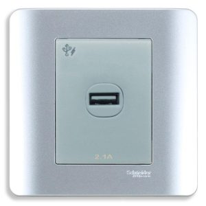 Bộ ổ sạc USB đơn 2.1A màu xám E8431USB_SA_G19 Schneider