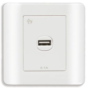 Bộ ổ sạc USB đơn 2.1A màu trắng E8431USB_WE_G19 Schneider