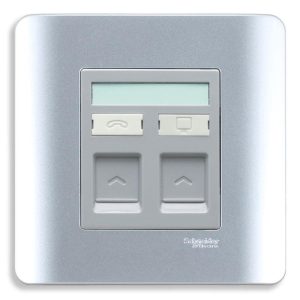 Bộ ổ cắm điện thoại và ổ cắm mạng cat5e màu xám E8432TDRJS_5SA_G19 Schneider