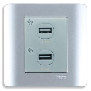 Bộ ổ sạc USB đôi 2.1A màu xám E8432USB_SA_G19 Schneider