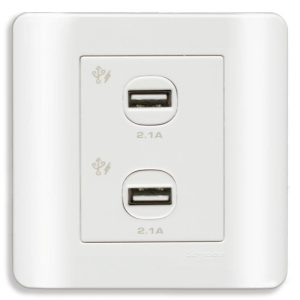 Bộ ổ sạc USB đôi 2.1A màu trắng E8432USB_WE_G19 Schneider
