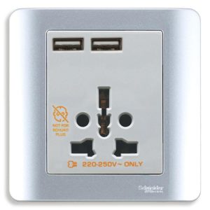 Bộ ổ cắm đa năng và sạc USB đôi màu xám E8442616USB_SA_G19 Schneider