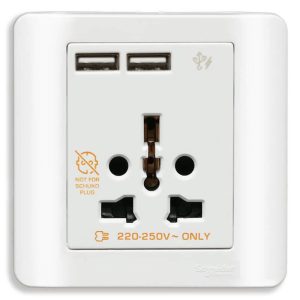 Bộ ổ cắm đa năng và sạc USB đôi màu trắng E8442616USB_WE_G19 Schneider