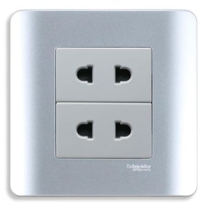 Bộ ổ cắm đôi 2 chấu 10A màu xám E84426U2_SA_G19 Schneider