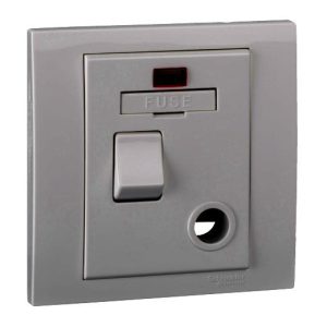 Bộ công tắc cầu chì có công tắc 13A có đèn neo màu bạc KB31DNFSG_AS Schneider