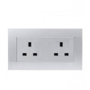 Bộ ổ cắm đôi 3 chấu 13A màu bạc KBT426_AS Schneider