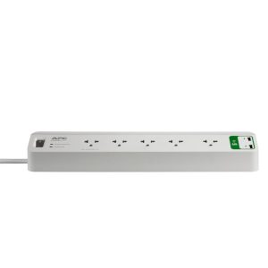 Ổ cắm chống sét lan truyền 5 ổ cắm, 3 mét dây (+ 2 ổ USB) PM53-VN : PM53-VN : APC Home/Office SurgeArrest 5 Outlet 3 Meter Cord 230V Vietnam Schneider