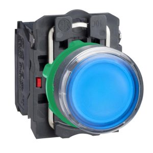 Dòng XB5 – Nút nhấn nhả XB5AW36B5 Illuminated push button, plastic, flush, blue, Ø22, spring return, 24 V AC/DC, 1 NO + 1 NC Schneider