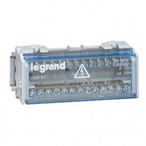 DISTRIBUTION BLOCK, 40A, EQUIPPED WITH 2 BARS, 11 WAYS PER BAR, 6 MODULES Legrand
