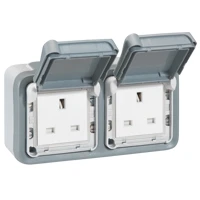 Ổ cắm Plexo IP55 – BS – 13 A – 2x2P+E – gắn bề mặt – xám – 069739 Legrand