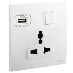 Ổ cắm đơn đa năng có công tắc và USB type A Mallia Senses 281121MW Legrand