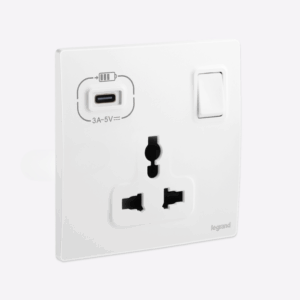 Ổ cắm đơn đa năng có công tắc kèm USB C 18W Mallia Senses | 281125A Legrand