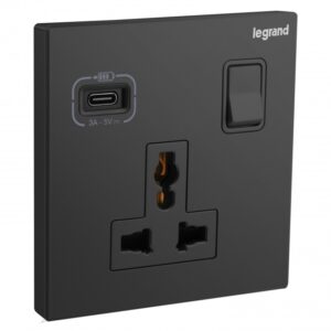 Ổ cắm đa năng có USB sạc type C Galion màu Đen mờ 282485-C Legrand