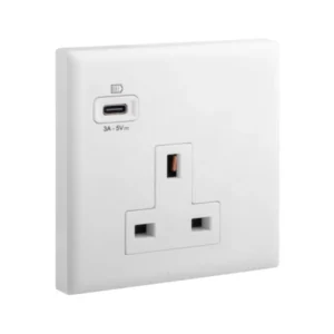 Ổ cắm đơn ba chấu tiêu chuẩn Anh kèm sạc USB C Eloe | 618030 Legrand
