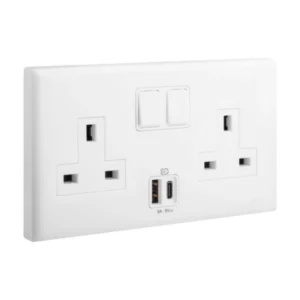 Ổ cắm đôi chuẩn Anh kèm công tắc 1 cực và USB A+C | 618044 Legrand