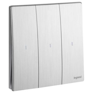 Công tắc Mallia Senses – 3 gang dạng nhấn có đèn báo 250V – Mặt nhôm xước | 281059BA Legrand