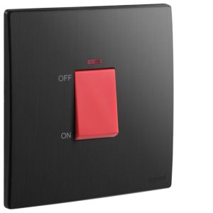 Công tắc Mallia Senses – 1 gang 2 cực 45A có đèn báo – Mặt đen xước | 281071BA Legrand