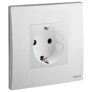 Ổ cắm Mallia Senses 1 gang chuẩn Đức – mặt nhôm xước | 281126BA Legrand