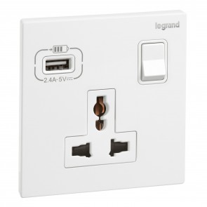 Ổ cắm đơn đa năng có công tắc 16A + USB Type A – Galion | 282442 Legrand
