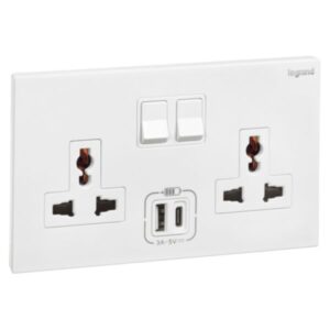 Ổ cắm đôi đa năng có công tắc 16A + USB Type A+C – Galion | 282444 Legrand