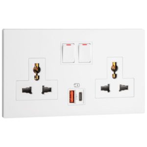 Ổ cắm đôi đa năng có công tắc kèm sạc nhanh USB A+C 27W- Obria | MEC33077 Legrand