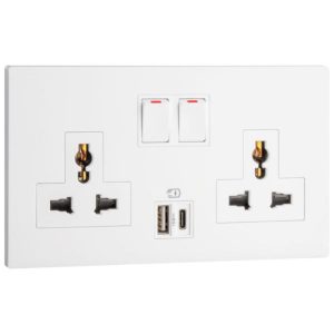 Ổ cắm đôi đa năng có công tắc kèm USB A+C 15W – Obria Legrand | MEC33082 Legrand